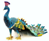 Long Peacock Trinket Box Colorful Enamel & Austrian Crystals