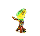 Parakeet On Branch Trinket Box. Colorful Enamel Austrian Crystals