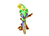 Parakeet On Branch Trinket Box. Colorful Enamel Austrian Crystals
