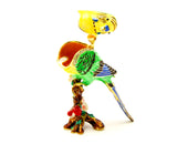 Parakeet On Branch Trinket Box. Colorful Enamel Austrian Crystals
