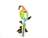 Parakeet On Branch Trinket Box. Colorful Enamel Austrian Crystals