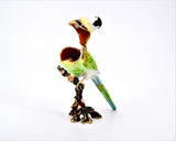 Parakeet On Branch Trinket Box. Colorful Enamel Austrian Crystals