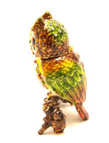 Golden Owl on Branch Trinket Box. Hand Set Austrian Crystals