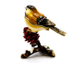 Sparrow on Branch Trinket Box with Colorful Enamel & Austrian Crystals