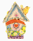Bird House Trinket Box. Floral Design with Colorful Enamel & Austrian Crystals