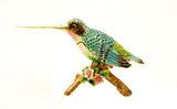 Hummingbird on Branch Trinket Box with Colorful Enamel & Austrian Crystals