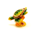 Sea Turtle on Branch Trinket Box. Hand Set Austrian Crystals & Enamel
