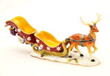 Santa Claus with Reindeer & Sleigh Trinket Box. Very Detailed with Austrian Crystals
