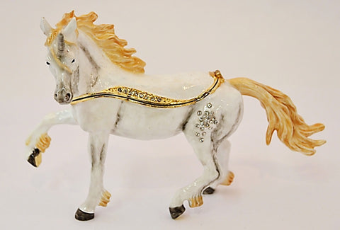 Bejeweled Big Unicorn Trinket Box with Austrian Crystals & White Enamel