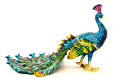 Long Peacock Trinket Box Colorful Enamel & Austrian Crystals