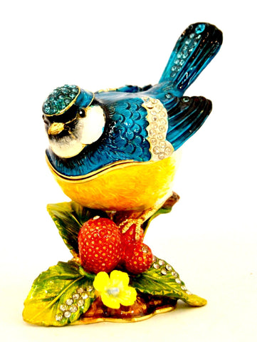 Blue Jay Bird on Branch Trinket Box