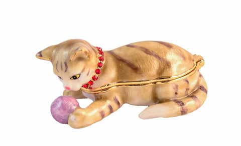 Funny Cat Playing Ball Trinket Box