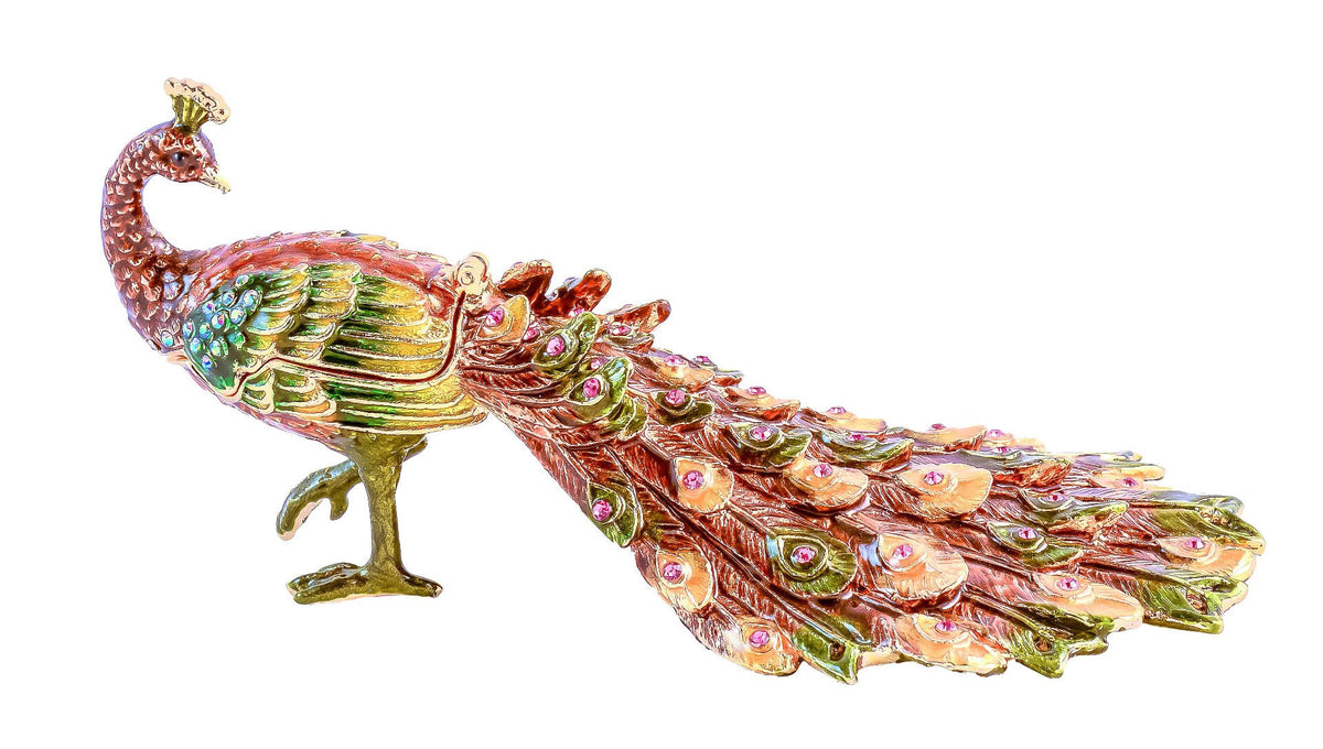 Bejeweled Peacock Trinket Box Made with Austrian Crystals & Enamel