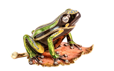 Frog on Leaves Trinket Box