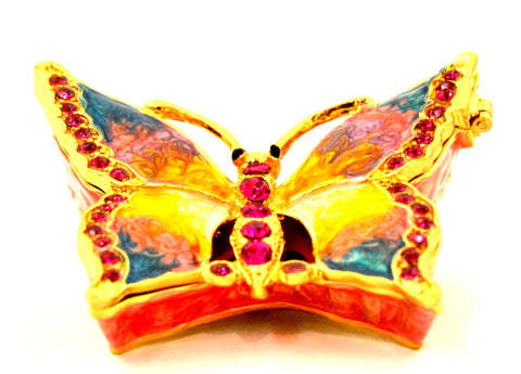 Garden Butterfly Trinket Box. Colorful Enamel with Austrian Crystals