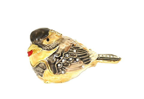 Sitting Sparrow Trinket Box. Very Detailed Enamel with Austrian Crystals