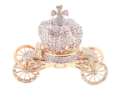 Cinderella Crown Carriage Trinket Box. Hand Set Austrian Crystals Gold Plating