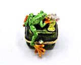 Funny Frog On Floral Trinket Box