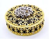 Round Jewelry Trinket Box. Handmade with Austrian Crystals & Enamel