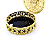 Round Jewelry Trinket Box. Handmade with Austrian Crystals & Enamel
