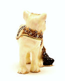 Playful Cat Trinket Box White Enamel with Austrian Crystals