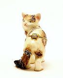 Playful Cat Trinket Box White Enamel with Austrian Crystals