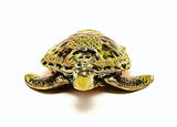 Sandy Turtle Trinket Box. Green Enamel with Austrian Crystals
