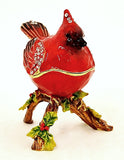 Ruby Cardinal Bird on Branch Trinket Box. Hand Crafted with Austrian Crystals