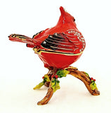 Ruby Cardinal Bird on Branch Trinket Box. Hand Crafted with Austrian Crystals