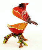 Ruby Cardinal Bird on Branch Trinket Box. Hand Crafted with Austrian Crystals