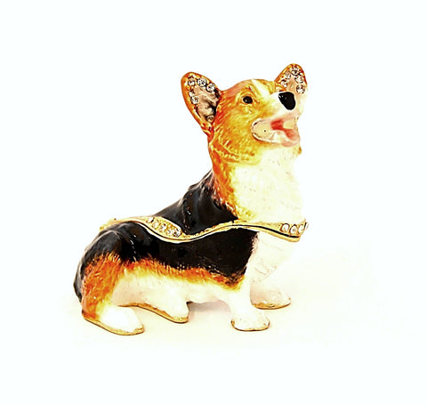Corgi Dog Trinket Box. Hand Painted Enamel with Austrian Crystals