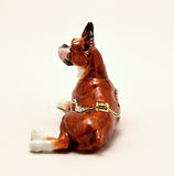 Sitting Boxer Dog Trinket Box Made with Austrian Crystals