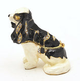 King Charles Dog Trinket Box. Hand Painted Brown Black Enamel Austrian Crystals