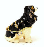 King Charles Dog Trinket Box. Hand Painted Brown Black Enamel Austrian Crystals