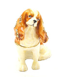 King Charles Dog Trinket Box. Hand Painted Brown Black Enamel Austrian Crystals
