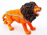 Lion Jeweled Trinket Box. Brown Enamel with Austrian Crystals