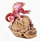 Dragon On Skull Trinket Box. Hand Detailed with Austrian Crystals