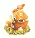 Rabbit and Baby Trinket Box. Colorful Enamel & Austrian Crystals