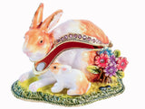Rabbit and Baby Trinket Box. Colorful Enamel & Austrian Crystals