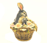 Two Rabbit In Basket With Flowers Trinket Box. Hand Crafted with Lots of Details