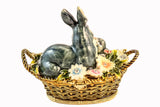 Two Rabbit In Basket With Flowers Trinket Box. Hand Crafted with Lots of Details