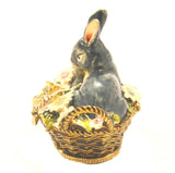 Two Rabbit In Basket With Flowers Trinket Box. Hand Crafted with Lots of Details