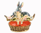 Two Rabbit In Basket With Flowers Trinket Box. Hand Crafted with Lots of Details