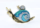 Snail with Baby Snail Trinket Box. Blue Enamel with Austrian Crystals Gold Plated