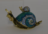 Snail with Baby Snail Trinket Box. Blue Enamel with Austrian Crystals Gold Plated
