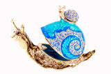 Snail with Baby Snail Trinket Box. Blue Enamel with Austrian Crystals Gold Plated