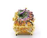 Decorative Peacock & Flower Design Trinket Box Made with Austrian Crystals