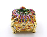 Decorative Peacock & Flower Design Trinket Box Made with Austrian Crystals