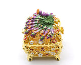 Decorative Peacock & Flower Design Trinket Box Made with Austrian Crystals