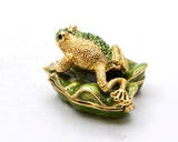 Bejeweled Frog on Lily Pad Trinket Box Made with Austrian Crystals & Enamel